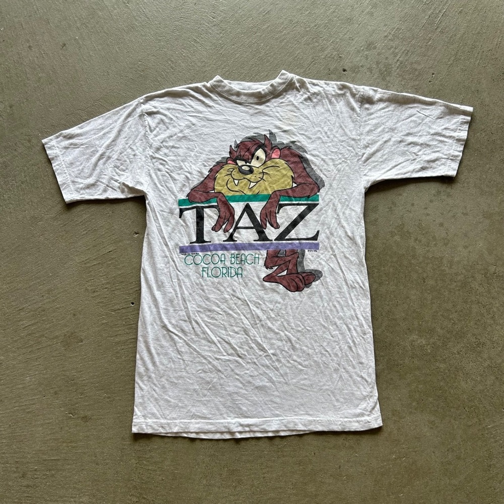 Vintage 90s Taz Cocoa Beach Shirt Size Large Gray 1995 Florida Looney Tunes